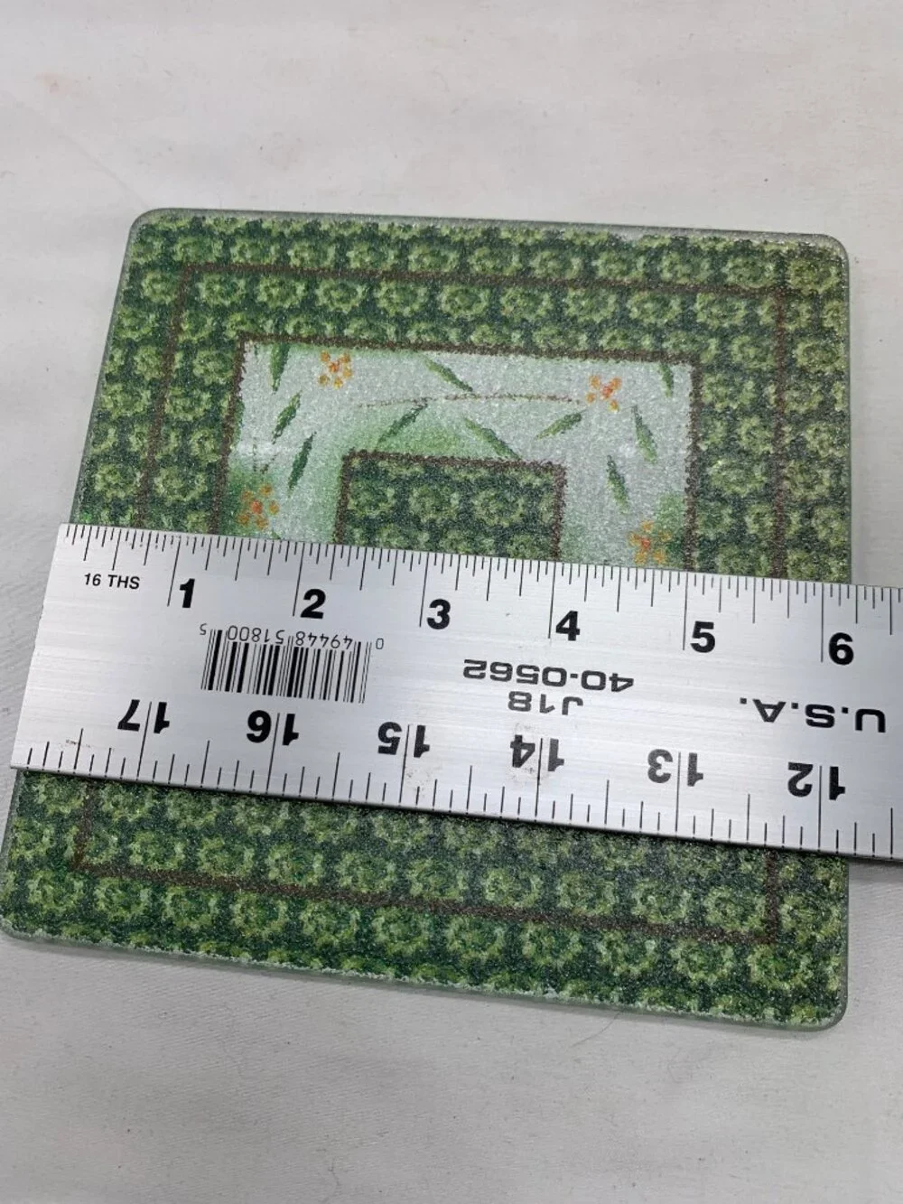 Temptations 2 Piece Old World Green 8 inch Baker and Trivet Floral Pattern